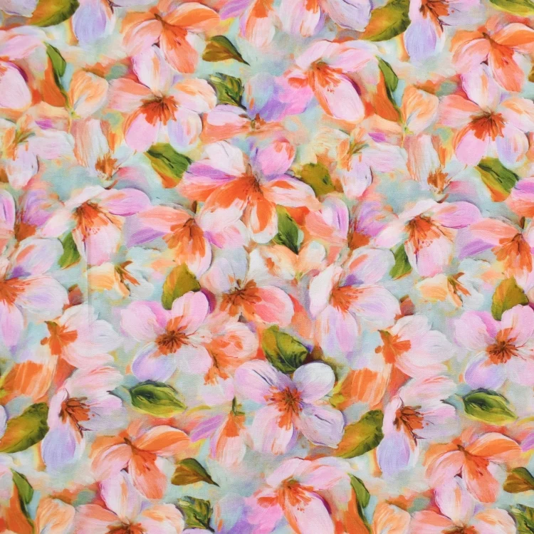 Viskose Krepp Flowers, rosa