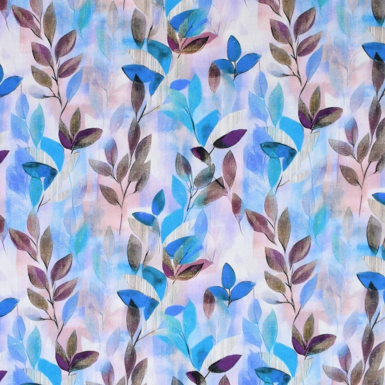 Viskose Leinen Colour Leaves, blau