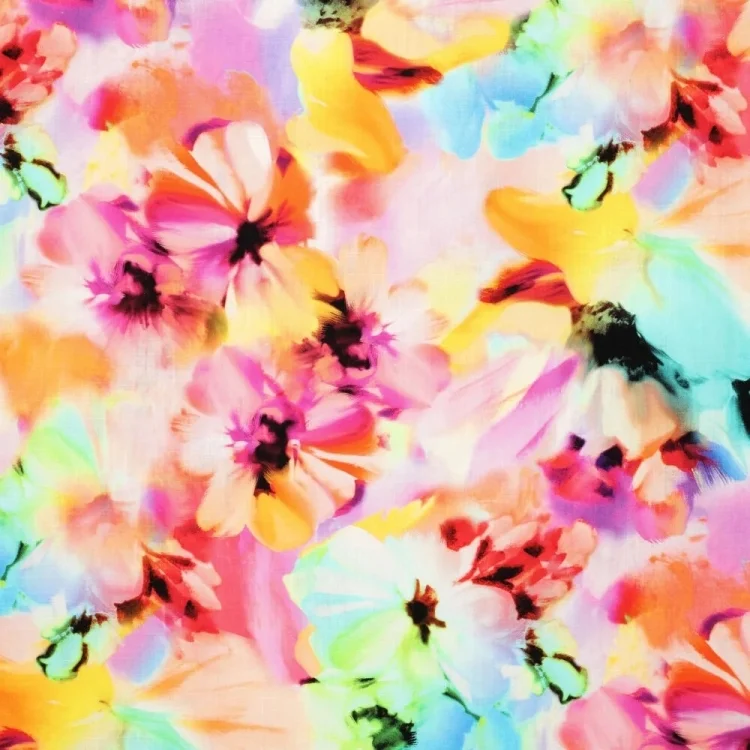 Viskose Leinen Expressive Flowers, multicolor