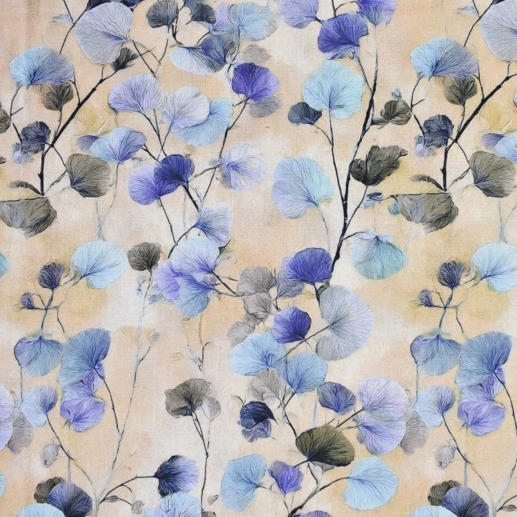 Viskose Leinen Ginkgo, blau