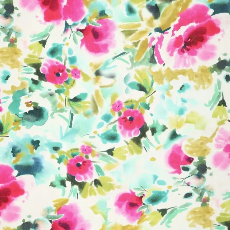 Viskose Leinen Tuscany Flowers, creme