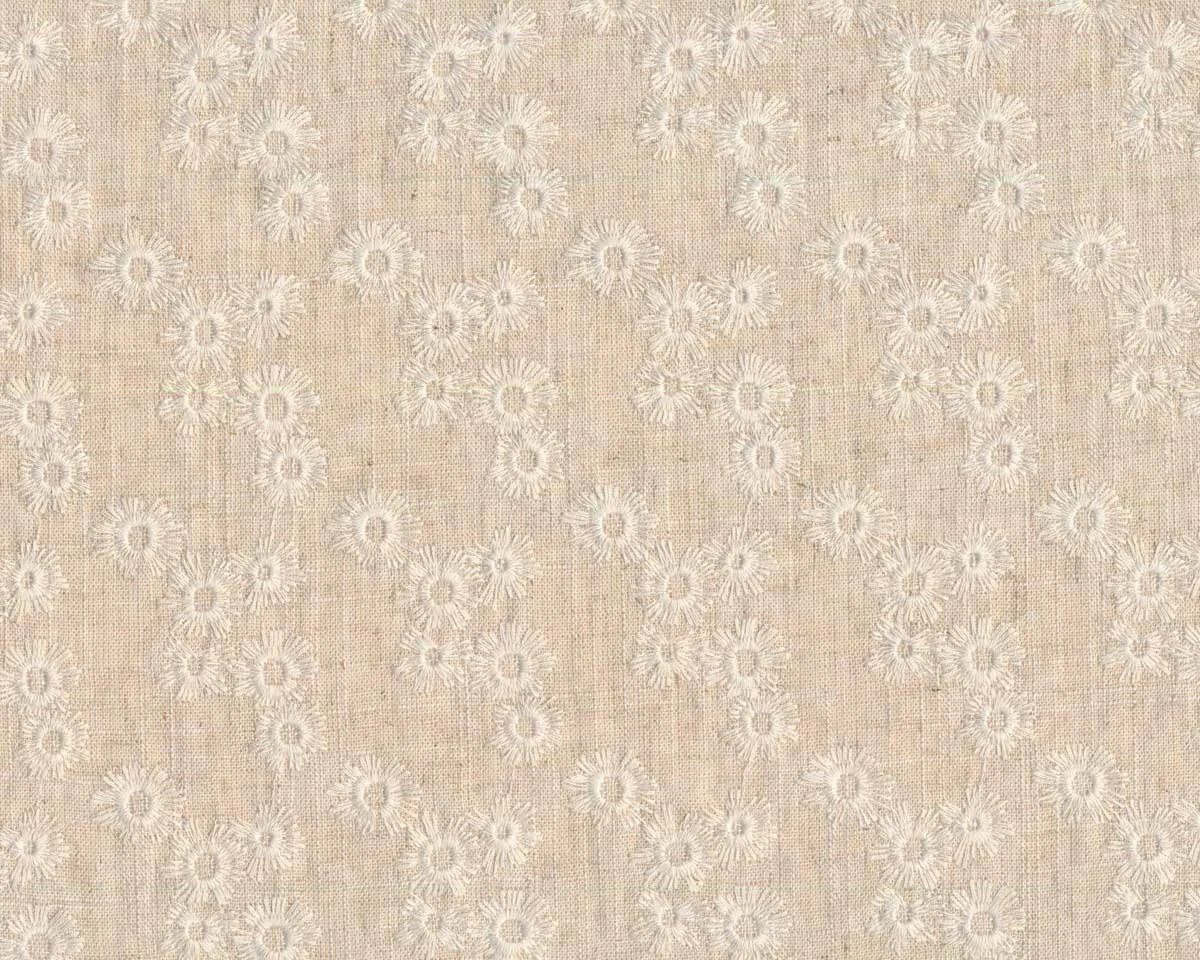 Viskose-Leinenstoff LINE, Blüten-Stickerei, beige, Hilco