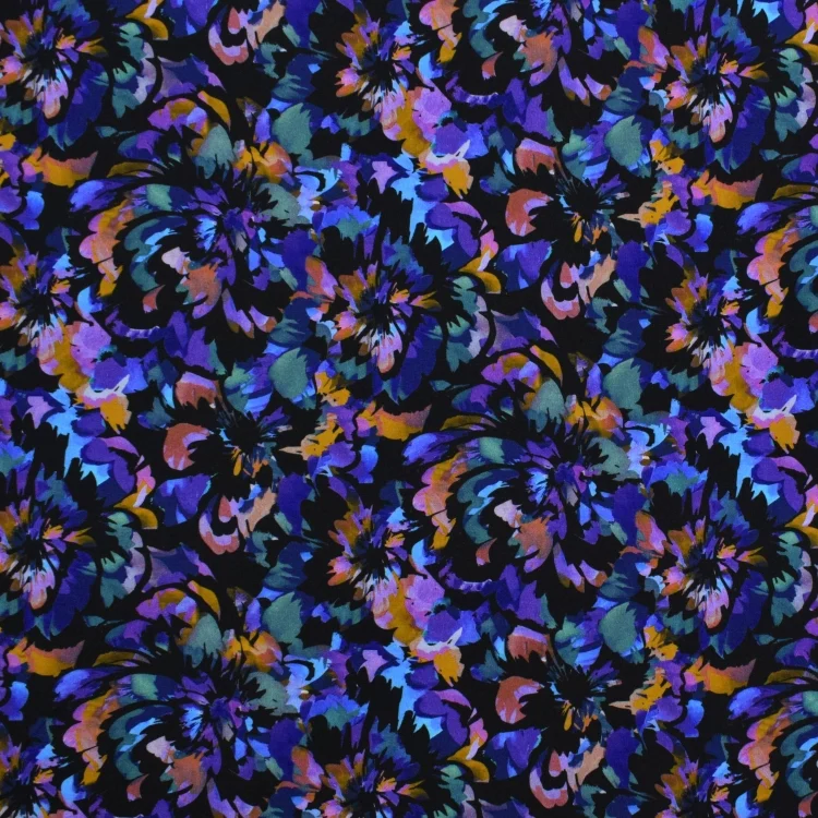 Viskose Mix Jersey Flowers, schwarz