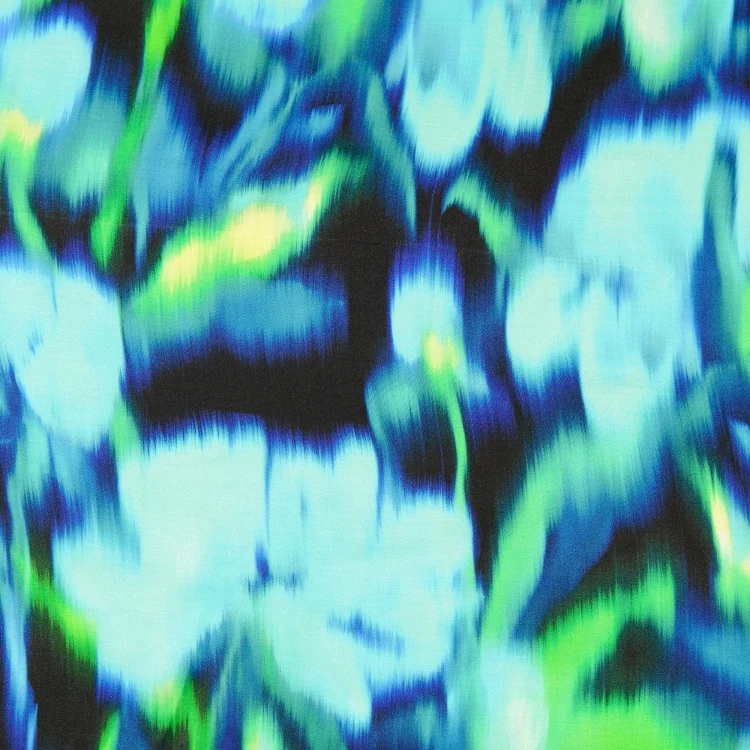 Viskose Satin Blurred Flowers, türkis
