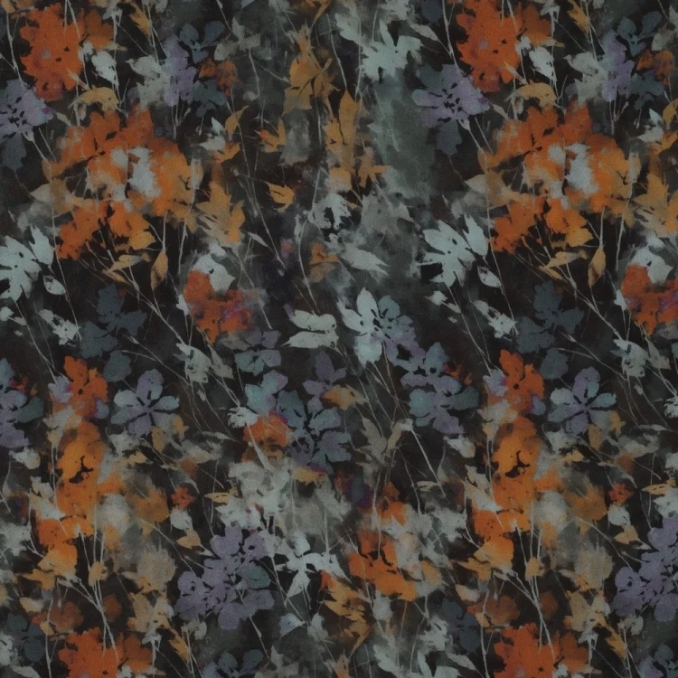 Viskose Satin Flora, schwarz