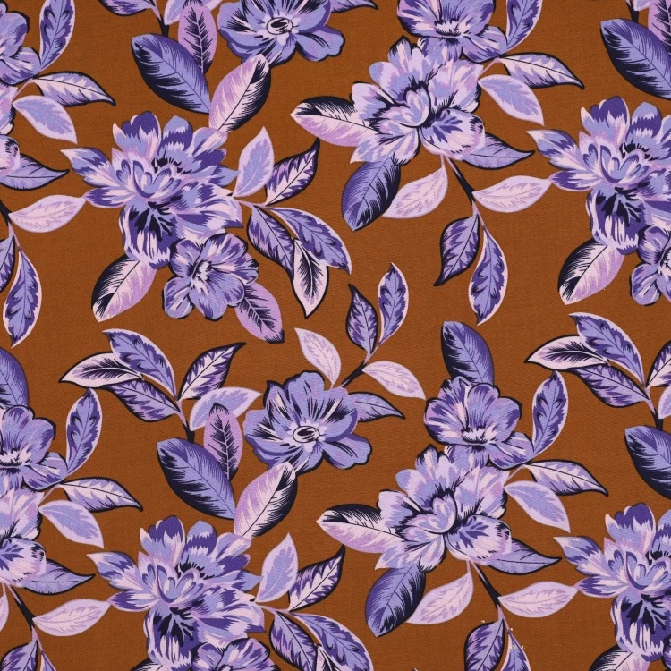Viskose Stretch Blumen, rostbraun