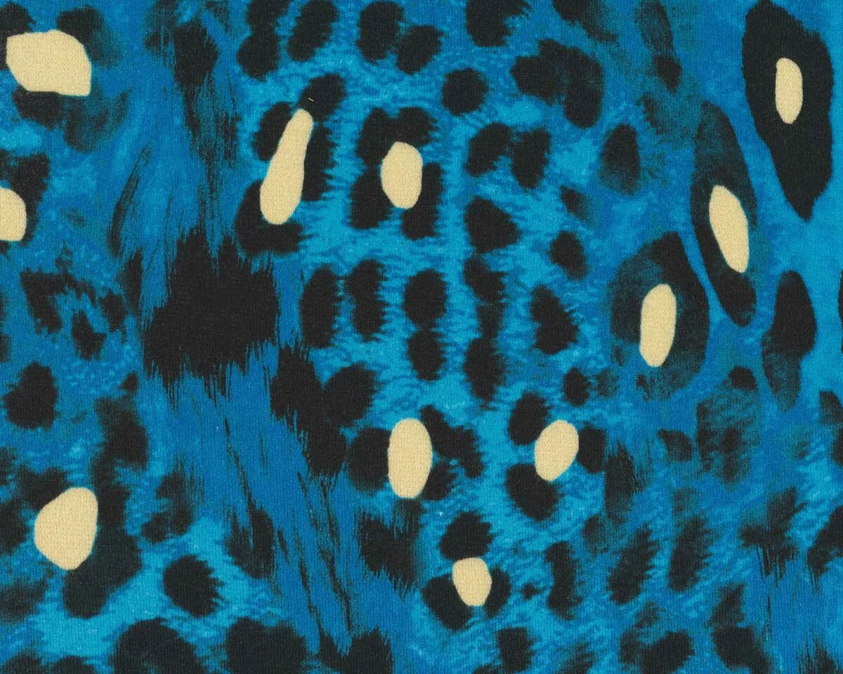 Viskose-Strickjersey CONNY, Leopardenmuster, blau, Hilco