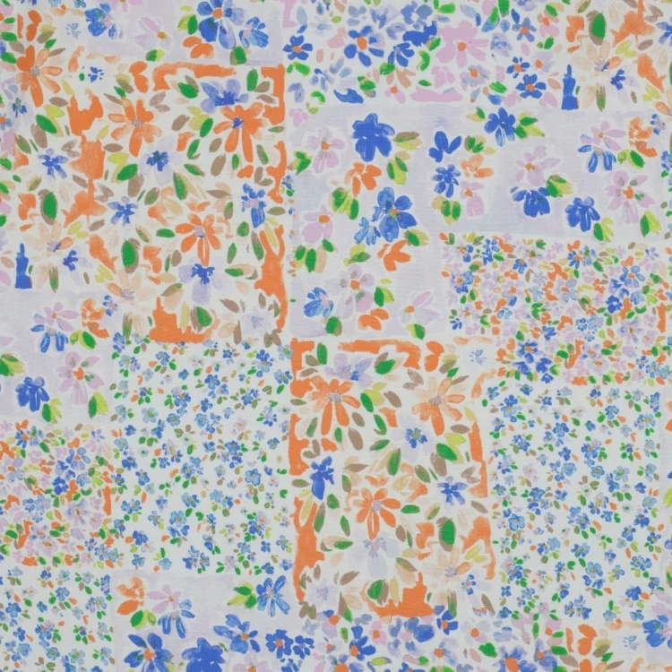 Viskose Voile Blumenmeer, blau