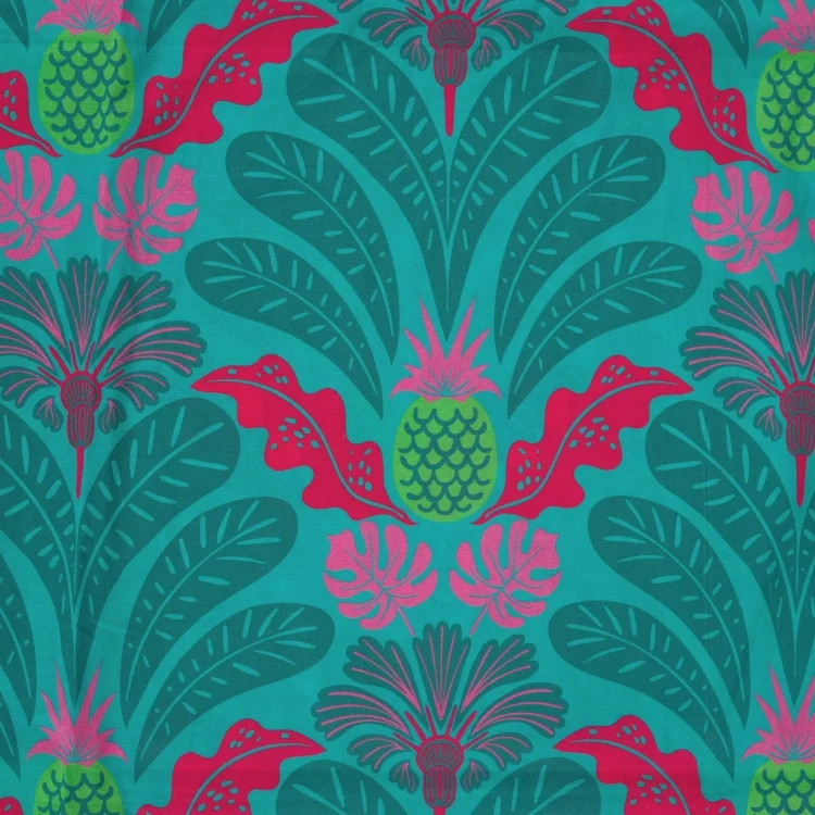Viskose Voile Enjoy Beach Leaves, aqua