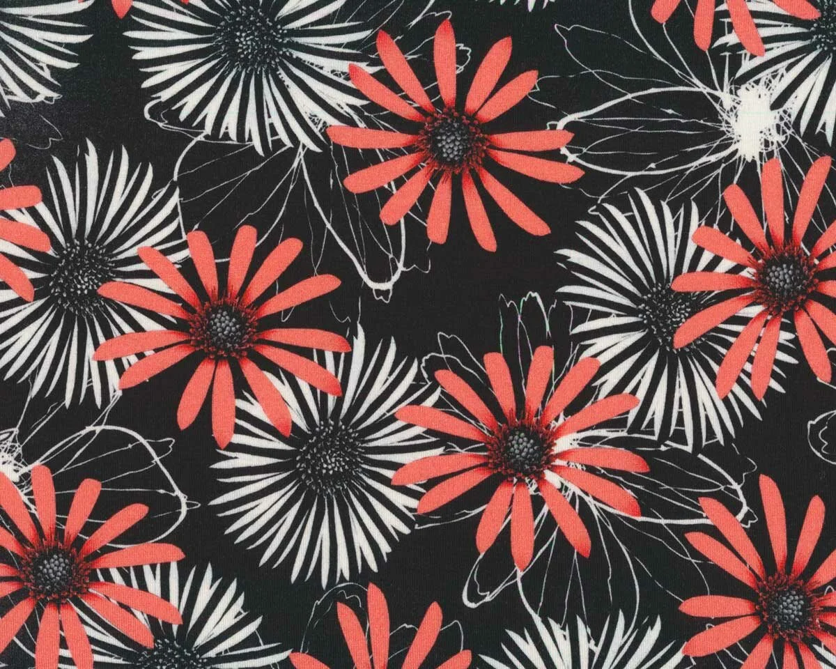 Viskosejersey ALETTA, Blüten, schwarz, Hilco