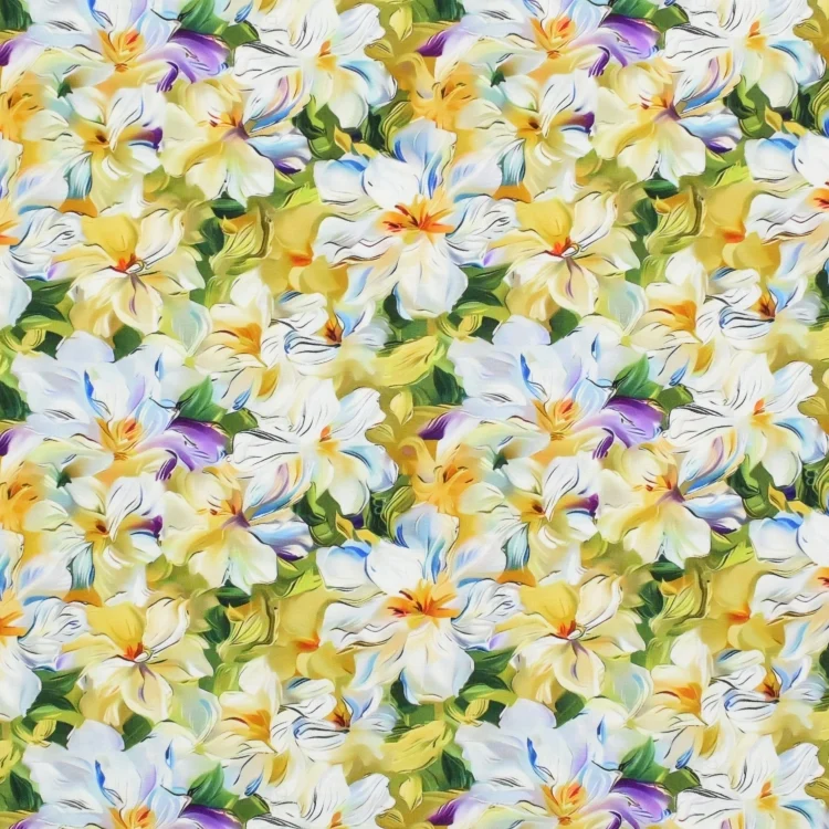 Viskosejersey Colorful Flowers, gelb