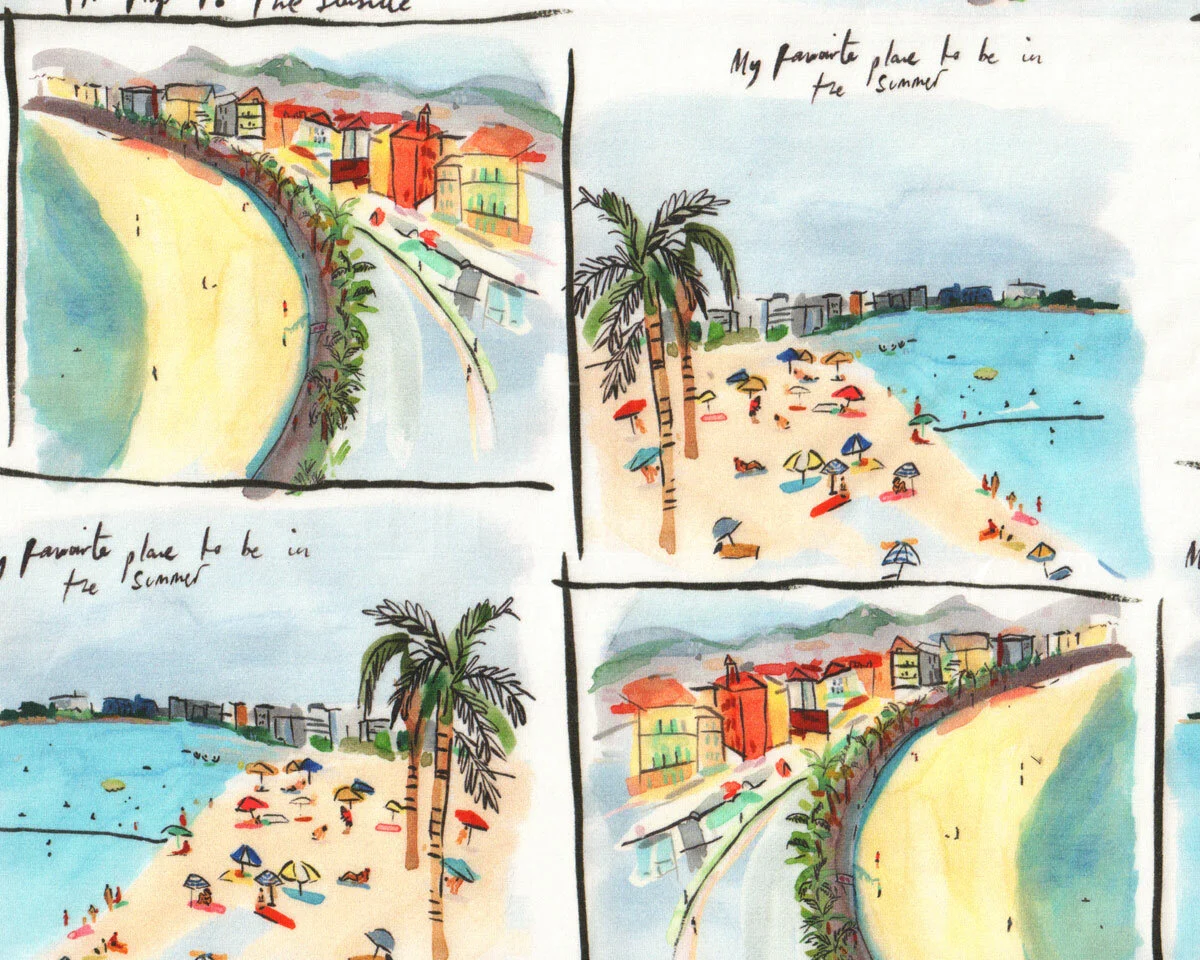 Viskosejersey COMICA, Strandbilder, türkisblau, Toptex