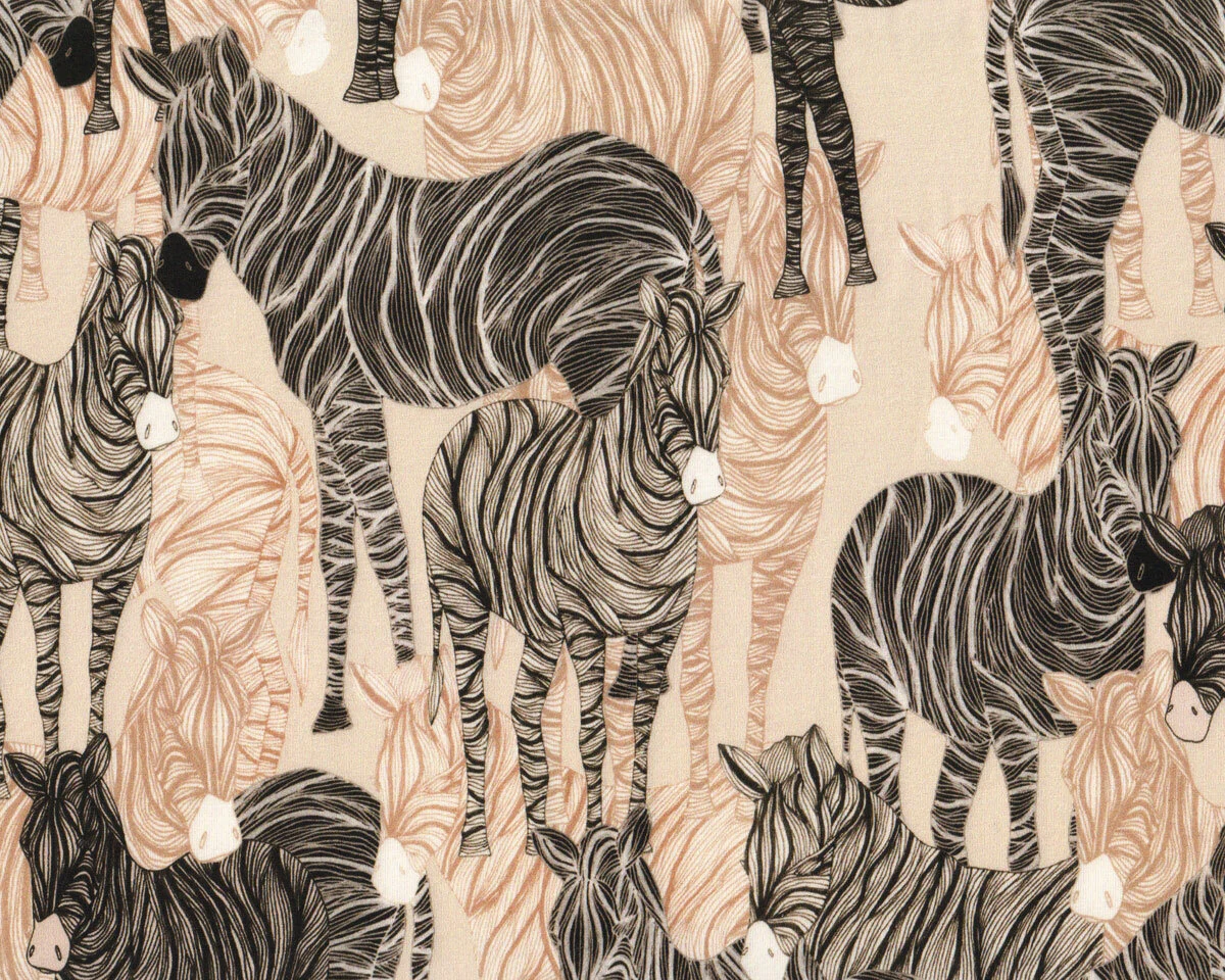 Viskosejersey EDITH, Zebras, hellbeige, Hilco