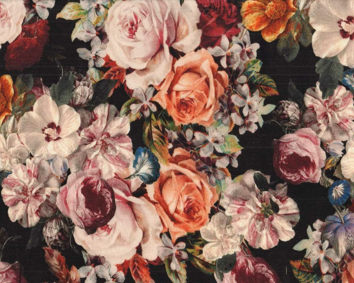 Viskosejersey ELVI, Blumen-Print, schwarz, Hilco