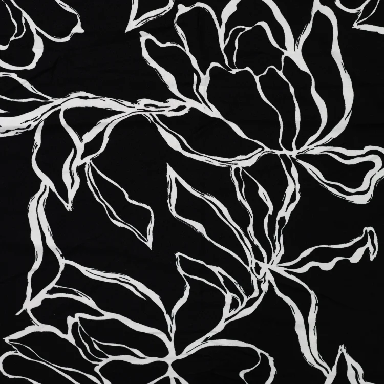Viskosejersey Flower Lines, schwarz