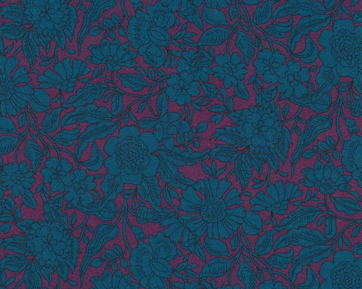 Viskosejersey IMA, Blumen, lila-petrol, Toptex