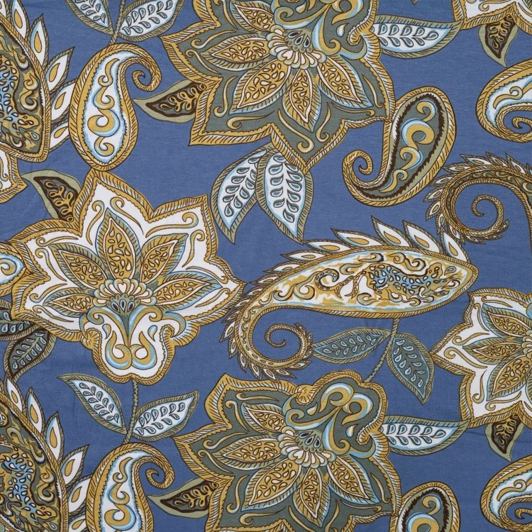 Viskosejersey Paisley Flowers, jeansblau