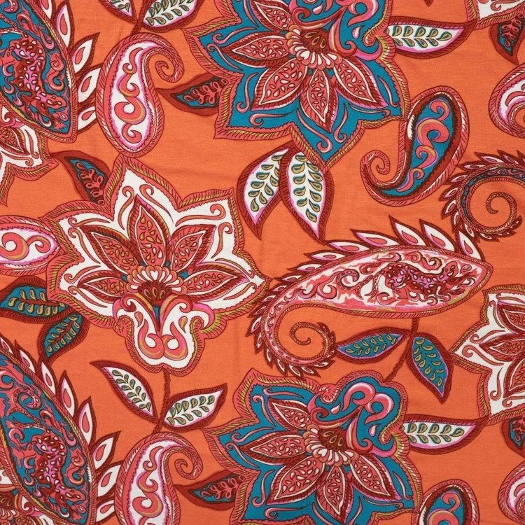 Viskosejersey Paisley Flowers, orange