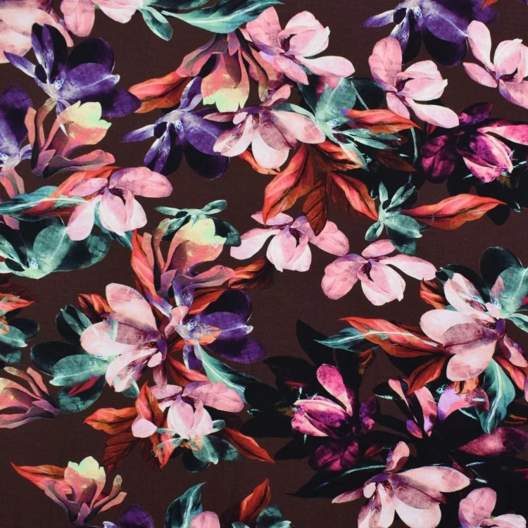 Viskosejersey Smooth Flowers, braun