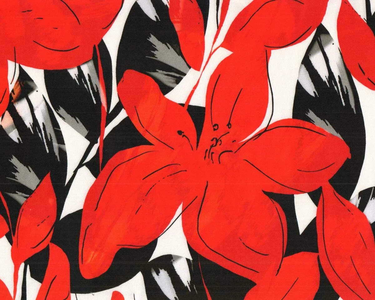 Viskosekreppstoff FIKRIYE, große Blüten, rot, Hilco