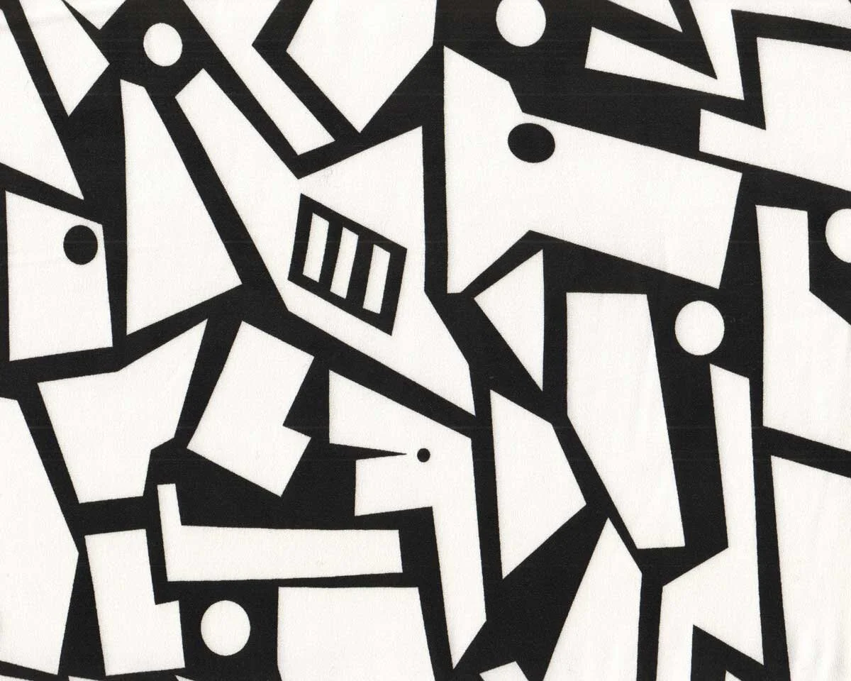 Viskosekreppstoff GEOMETRIC, grafisches Design, schwarz-weiß, Hilco