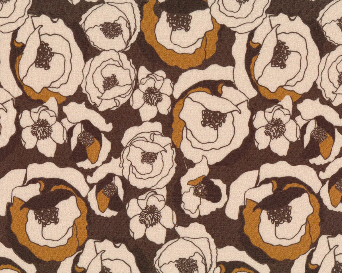 Viskosekreppstoff PINAR, Mohnblüten, braun, Hilco
