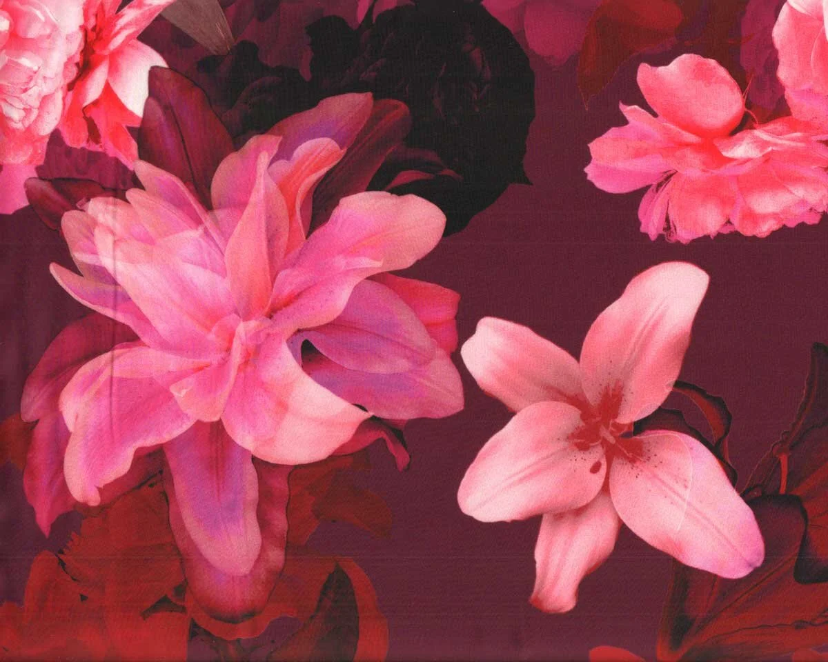 Viskosesatinstoff mit Stretch CLARA, Blütenmuster, fuchsia, Hilco