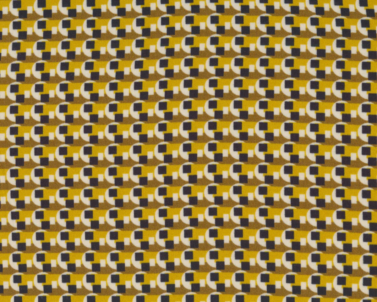 Viskosesatinstoff SARAH, geometrisches Muster, dunkelgelb, burda style