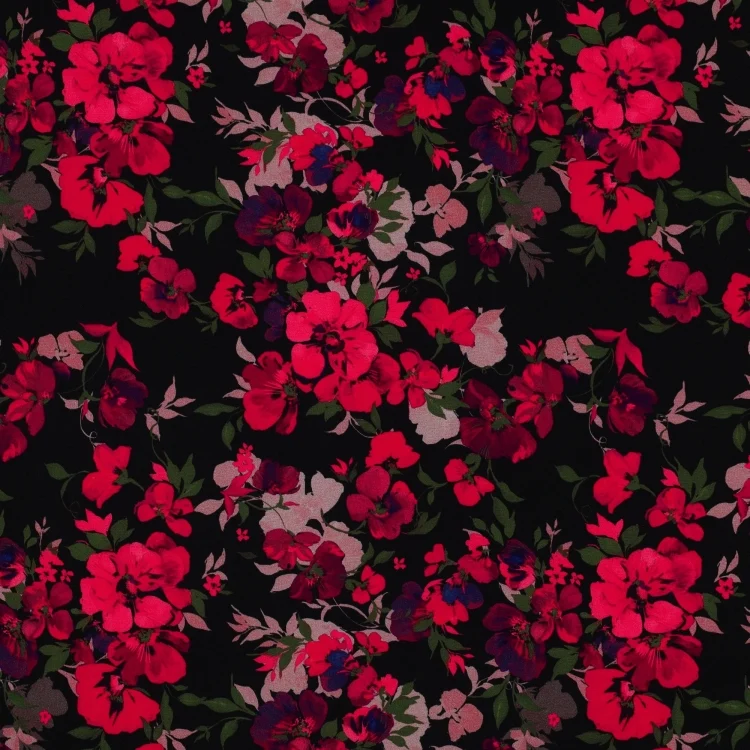 Viskosestoff Beautiful Flowers, schwarz