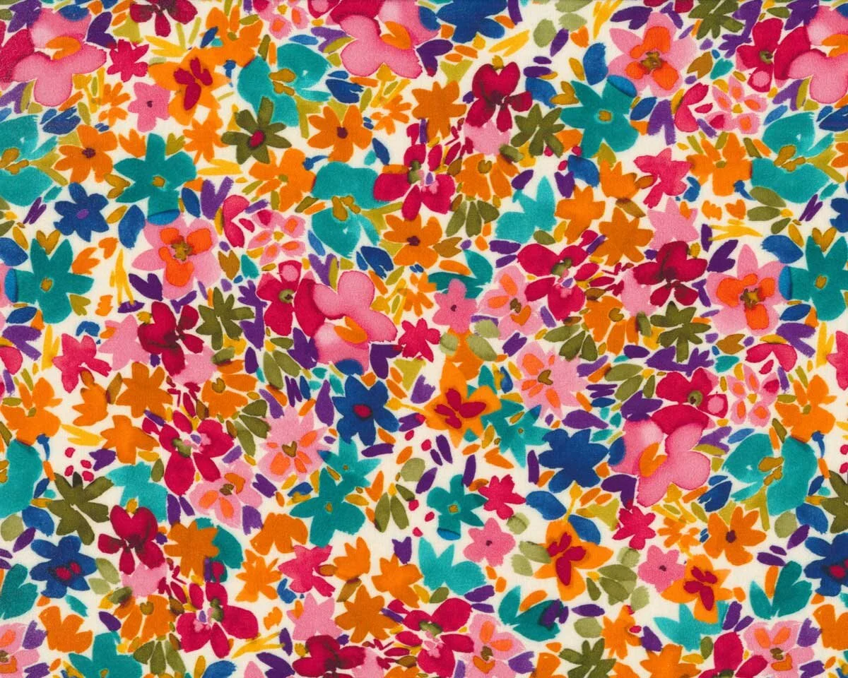 Viskosestoff FIORI, Streublümchen, orange-fuchsia, Hilco