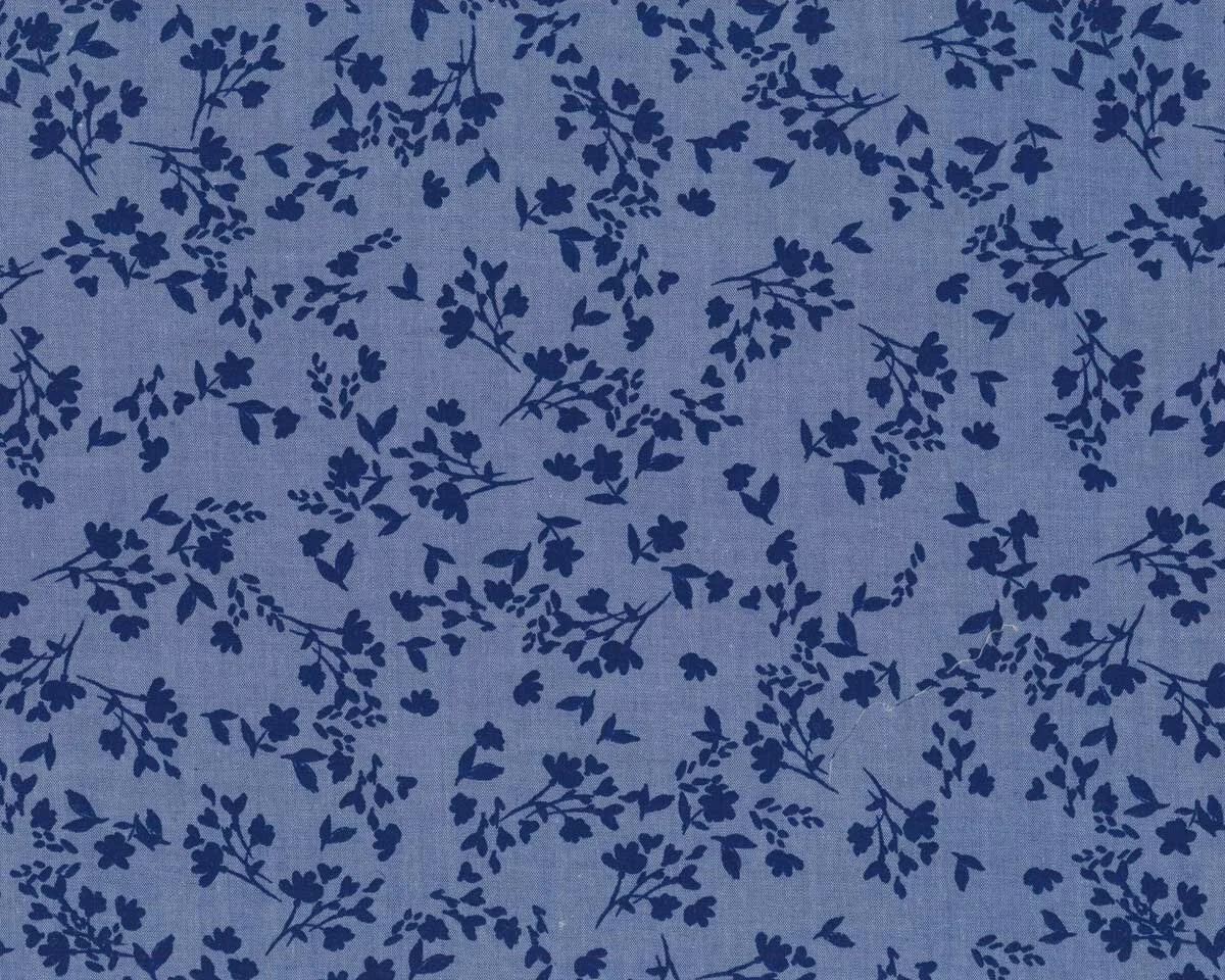 Viskosestoff JEANS-OPTIK, Blumen-Zweige, blau, Toptex
