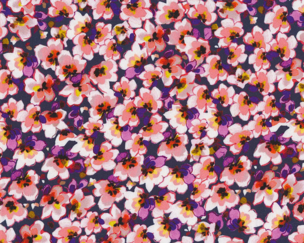 Viskosestoff JEPPE, Aquarell-Blumen, rosa-lila, Hilco