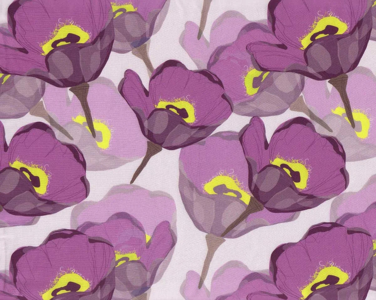 Viskosestoff LENE, Tulpen, lavendel-lila, Hilco