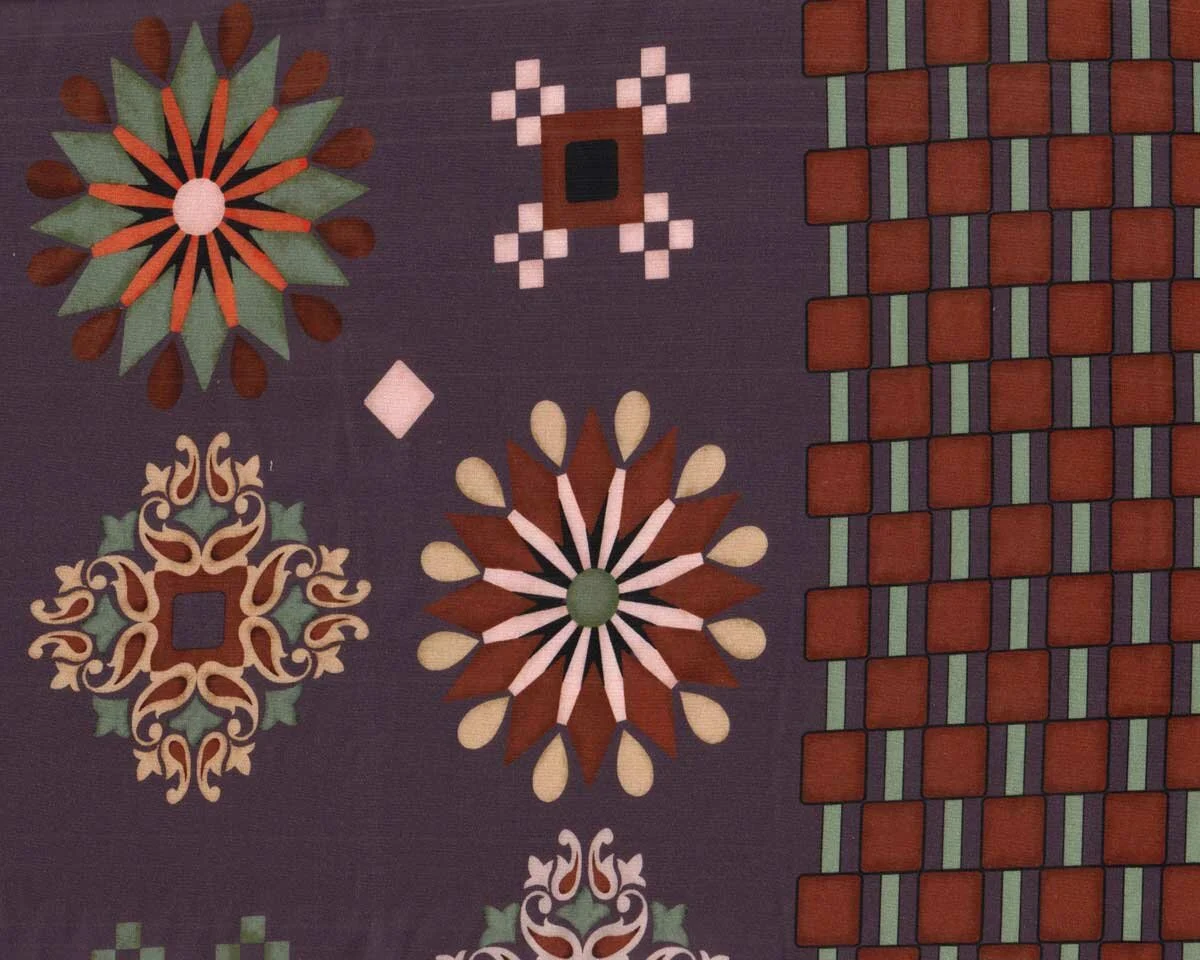 Viskosestoff mit Stretch ABRIL, Bordüre und Ornamente, Hilco