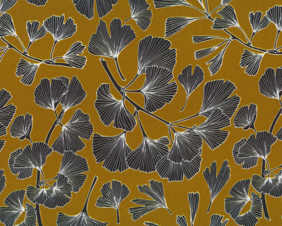 Viskosestoff PAULINE, Ginkgoblätter, olivgelb