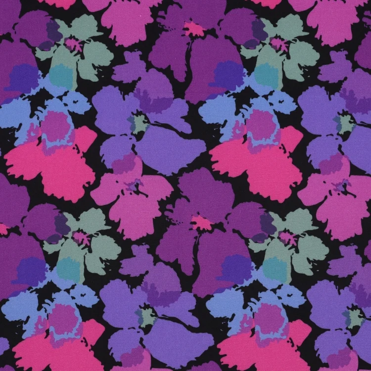 Viskosestoff Radiance Beautiful Flowers, schwarz