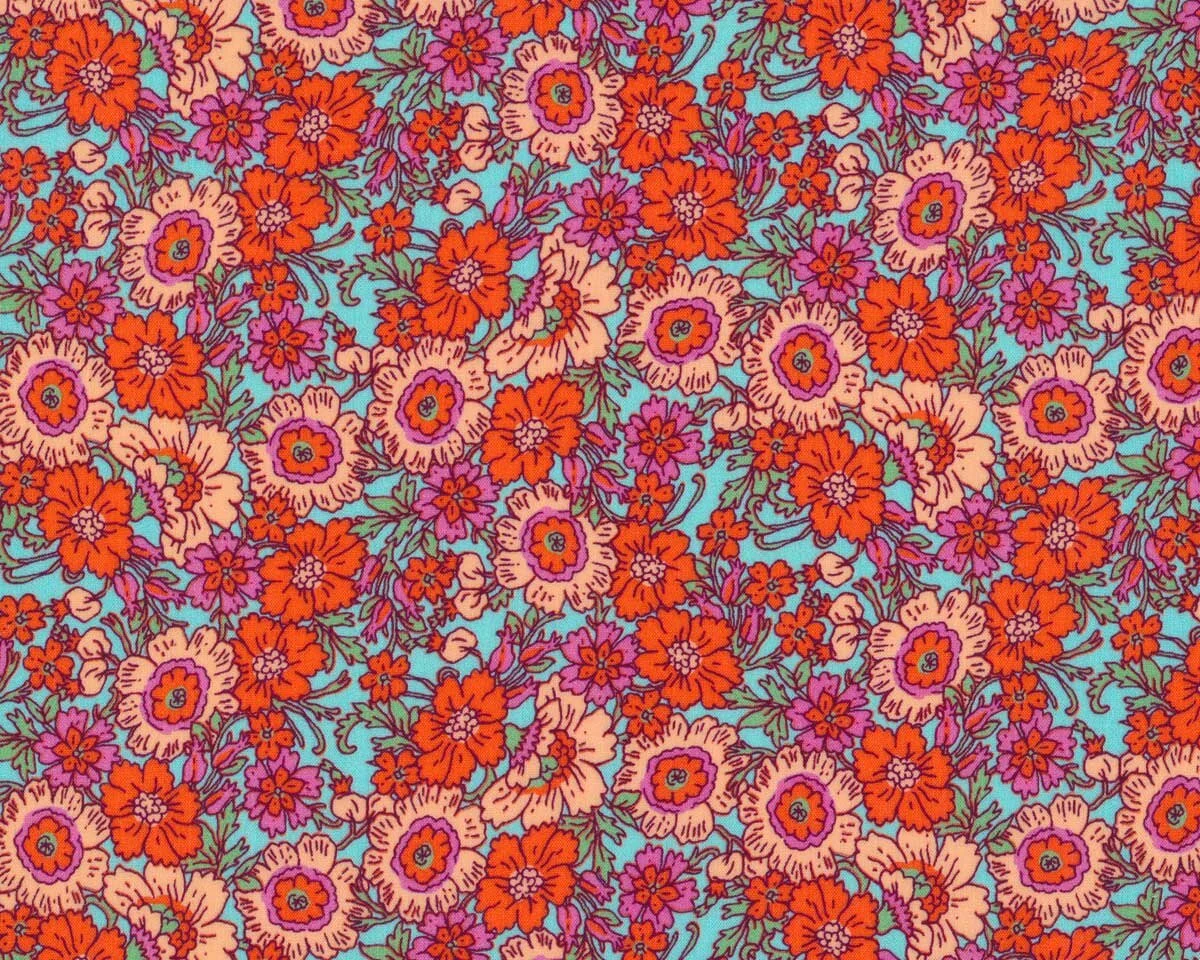 Viskosestoff SVEA, Blüten, türkis-rot