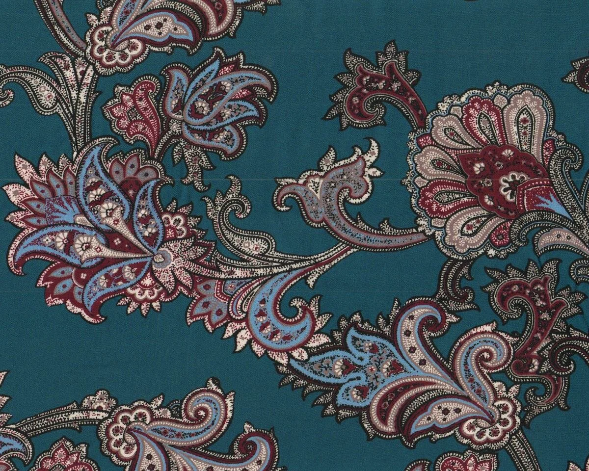 Viskosestoff YELIZ, Paisleymuster, petrolblau, Hilco