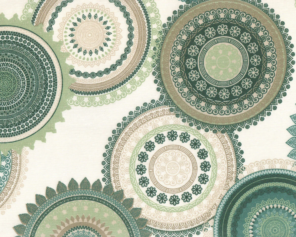 Wachstuch-Baumwollstoff ANNA STAR MANDALA, Ornamentkreise, petrol