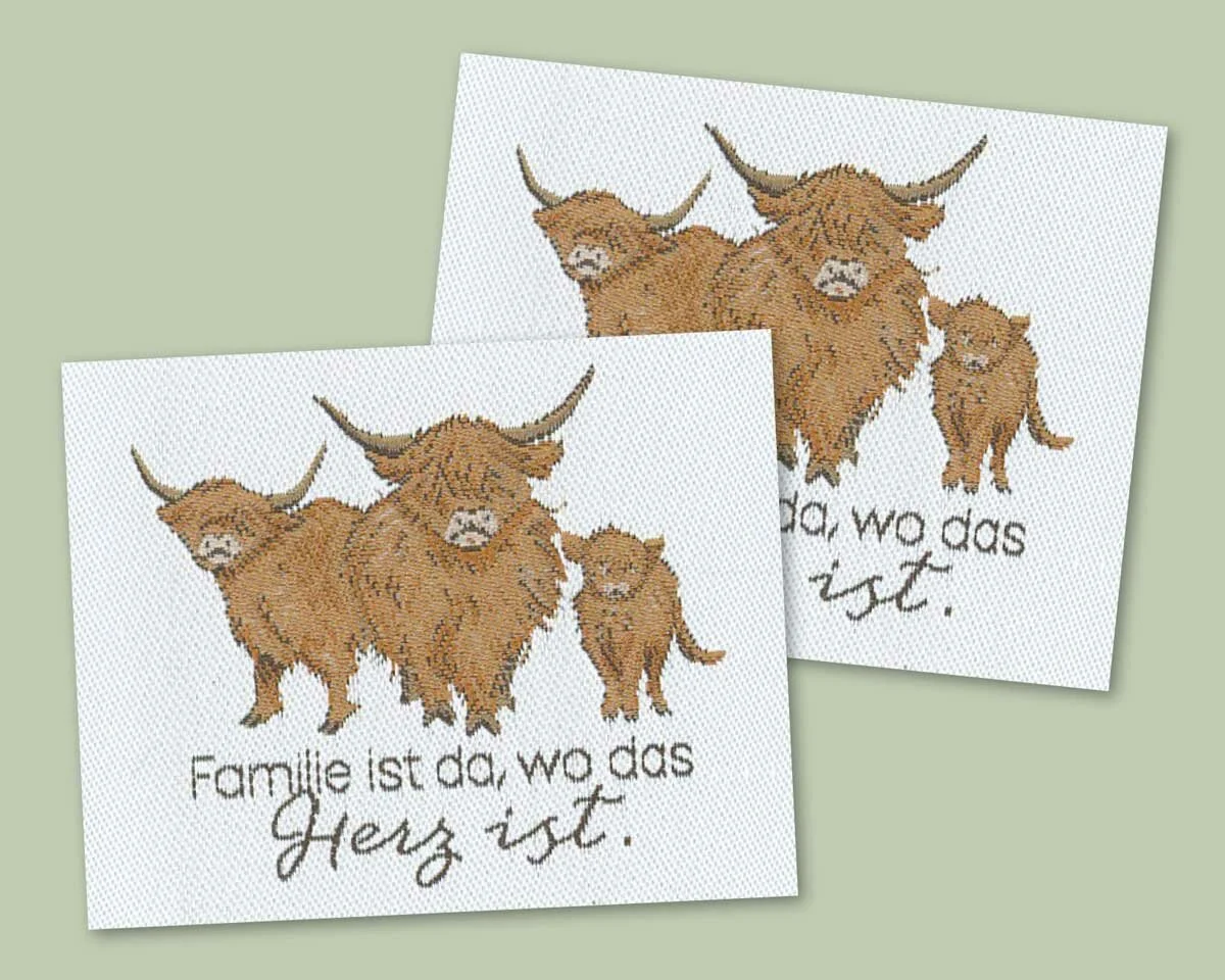Web-Etikett FAMILIE, Hochlandrinder, Sophia Drescher, Acufactum