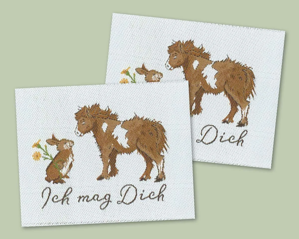 Web-Etikett ICH MAG DICH, Hase und Pferd, Sophia Drescher, Acufactum