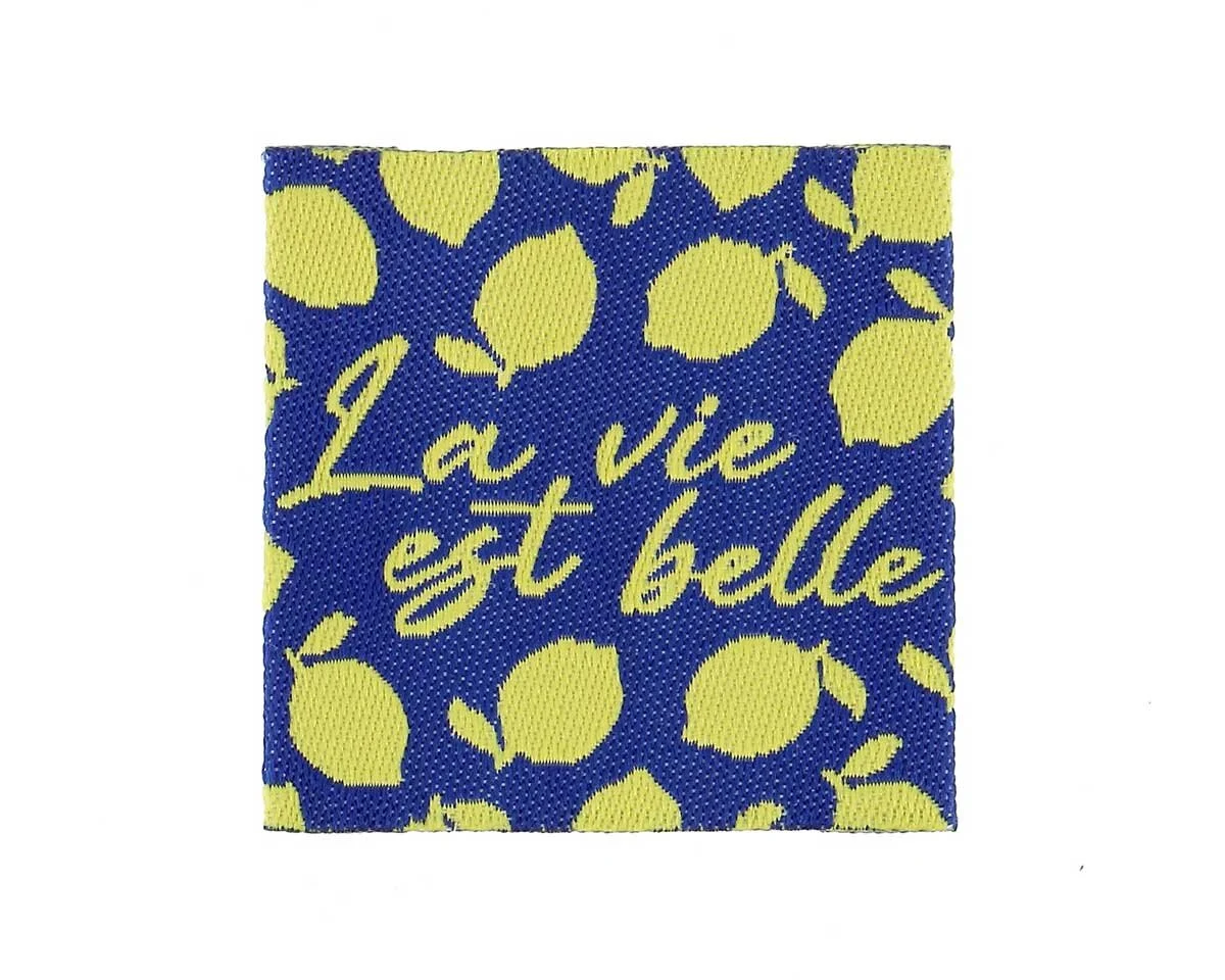 Web-Etikett LA VIE EST BELLE, Zitronen, blau, Bohin