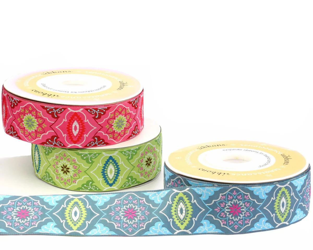 Webband ALCHEMY, Blüten-Ornamente, 50 mm breit, 3 Farben