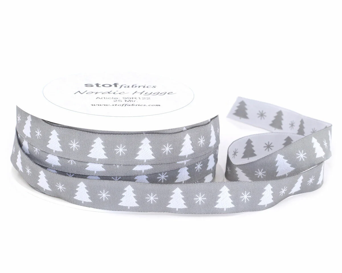 Webband CHRISTMAS WONDERS, Tannenbaum, grau