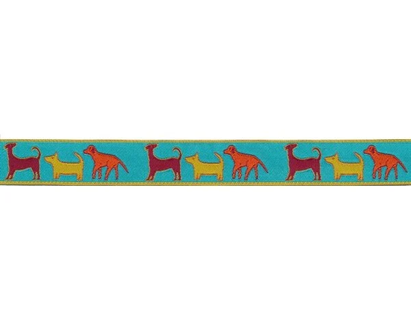 Webband DOGS, Hunde, 22 mm breit, türkis-orange