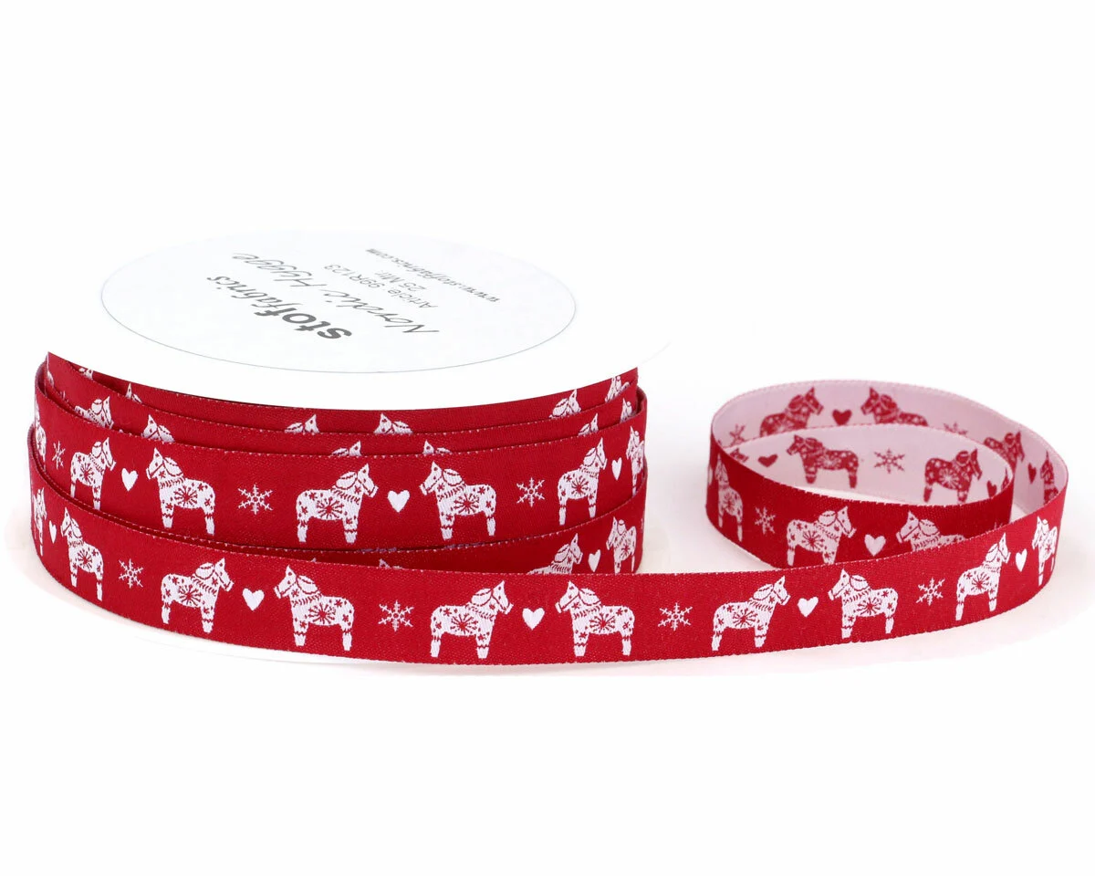 Webband HYGGE DAHLA, schwedisches Pferd, rot