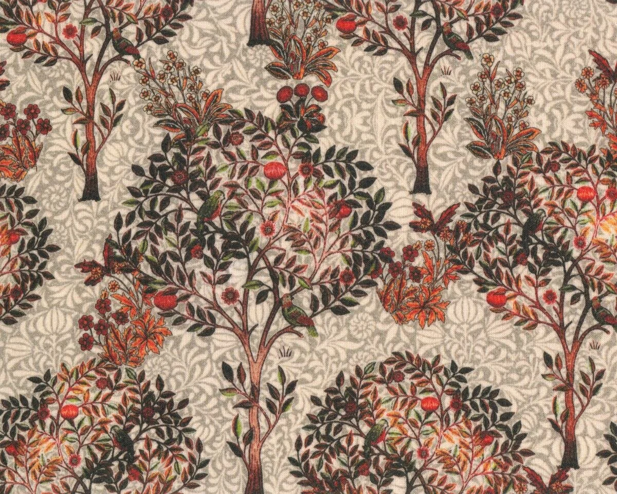 Weicher Designer-Baumwoll-Webstoff aus Italien METROCOTONE, Orangenbäumchen, rotbraun-hellgrau